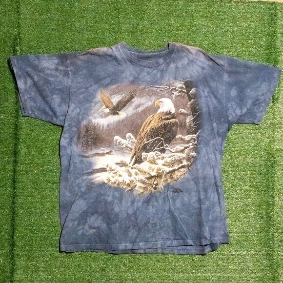VINTAGE 1999 THE MOUNTAIN MENS T SHIRT SOARING BALD EAGLES BLUE TIE DYE SIZE XXL - Picture 1 of 5